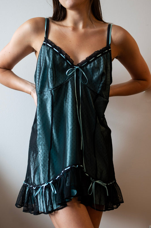 Vintage Blue and Black Slip Dress