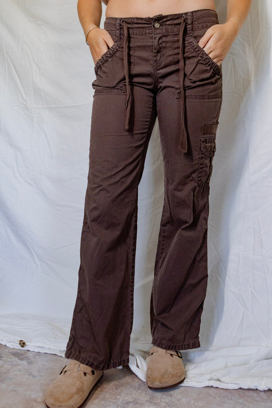 Brown Draw String Cargo Pants