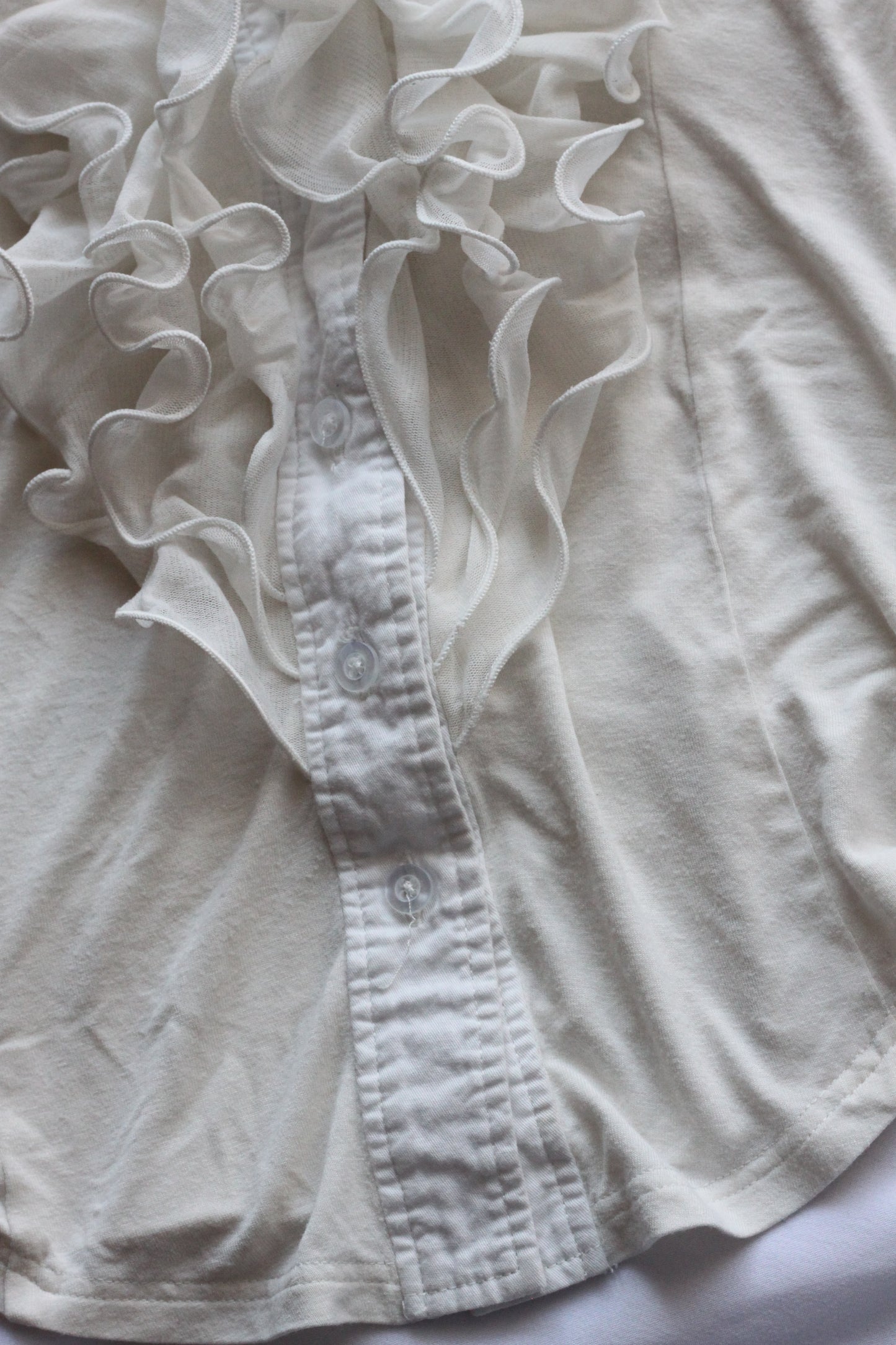 Ruffle Cotton Button-Up Shirt