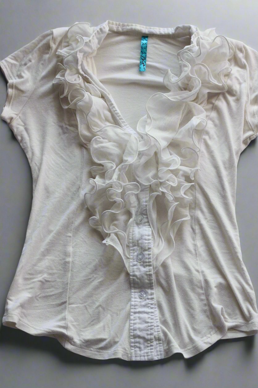 Ruffle Cotton Button-Up Shirt