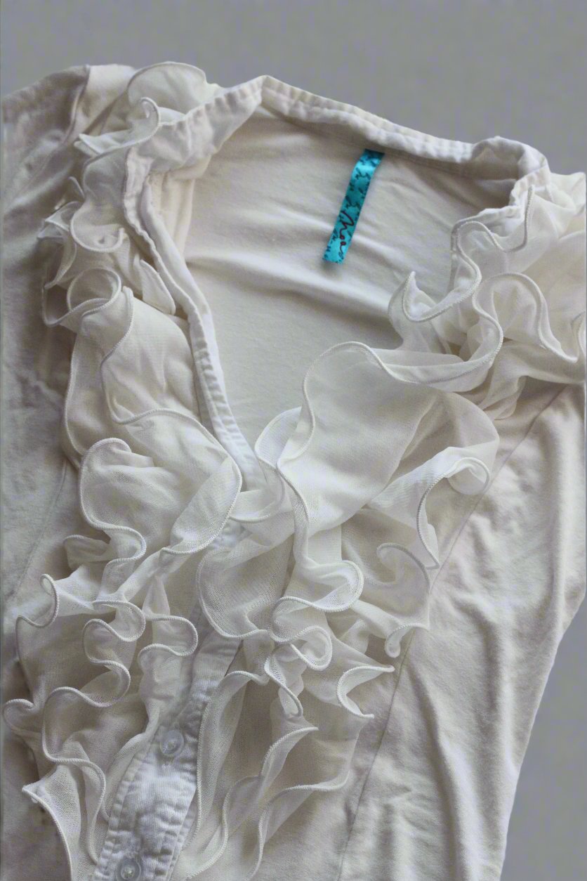 Ruffle Cotton Button-Up Shirt