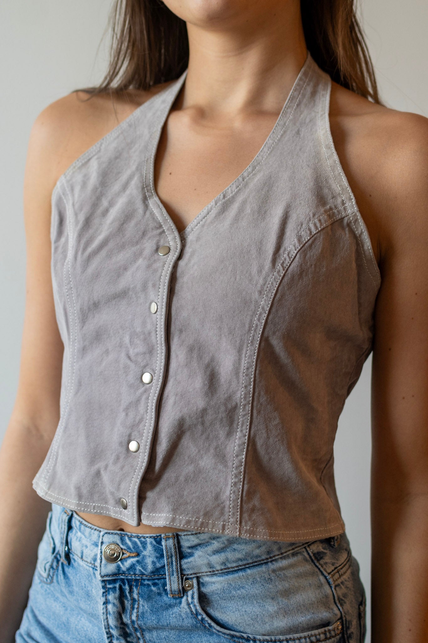 Vintage Trendy Button-Up Halter Top