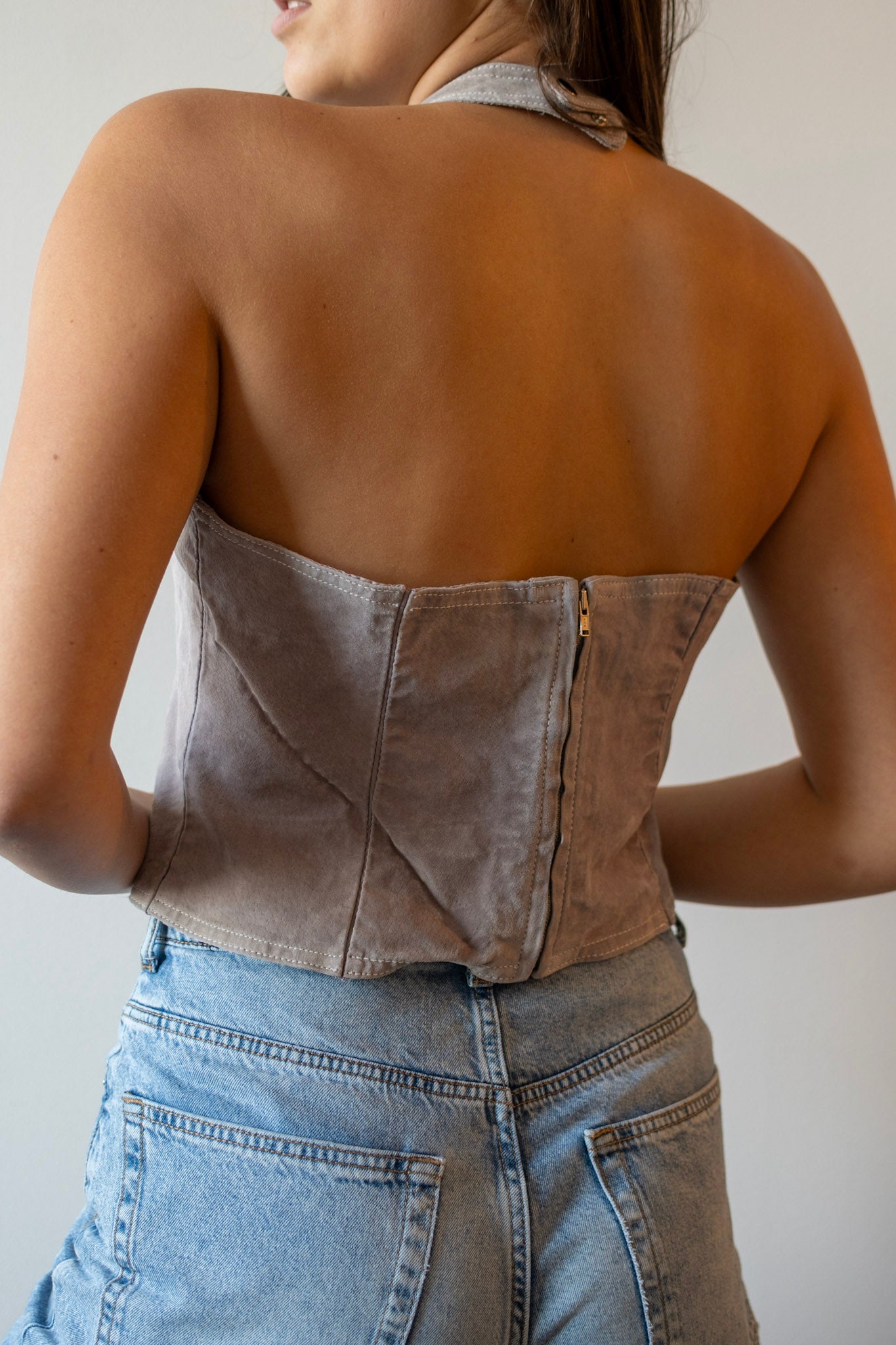 Vintage Trendy Button-Up Halter Top