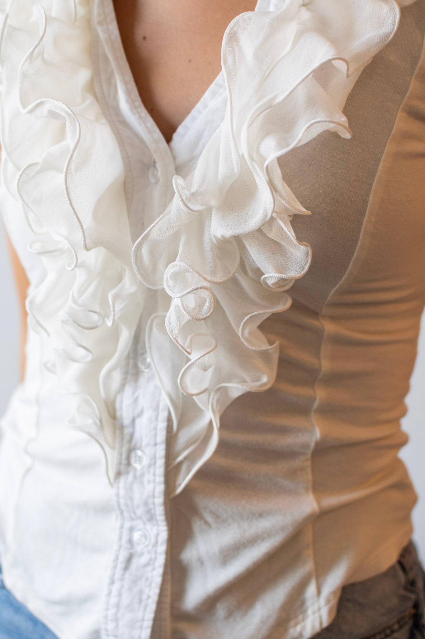 Ruffle Cotton Button-Up Shirt