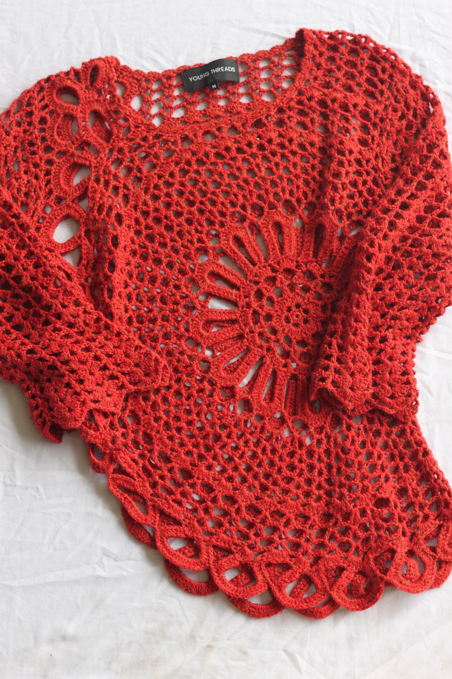Rustic Red Crochet Asymmetrical Top
