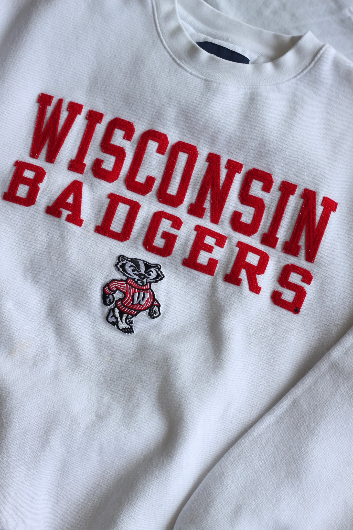 Crisp White Wisco Badgers Crewneck