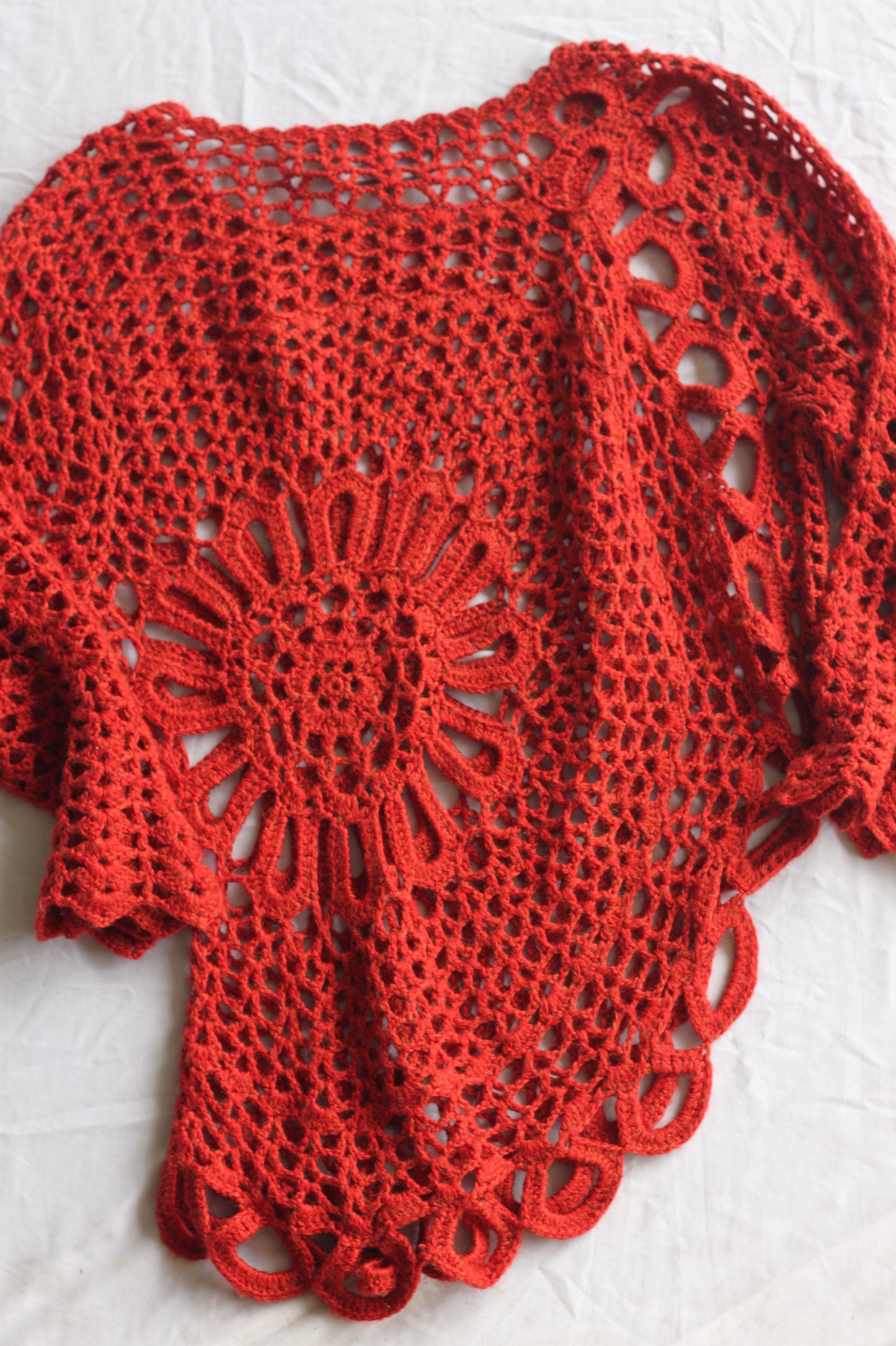Rustic Red Crochet Asymmetrical Top