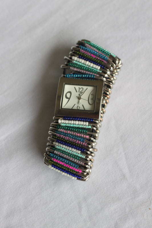 Whimsical Beaded Silver Watch