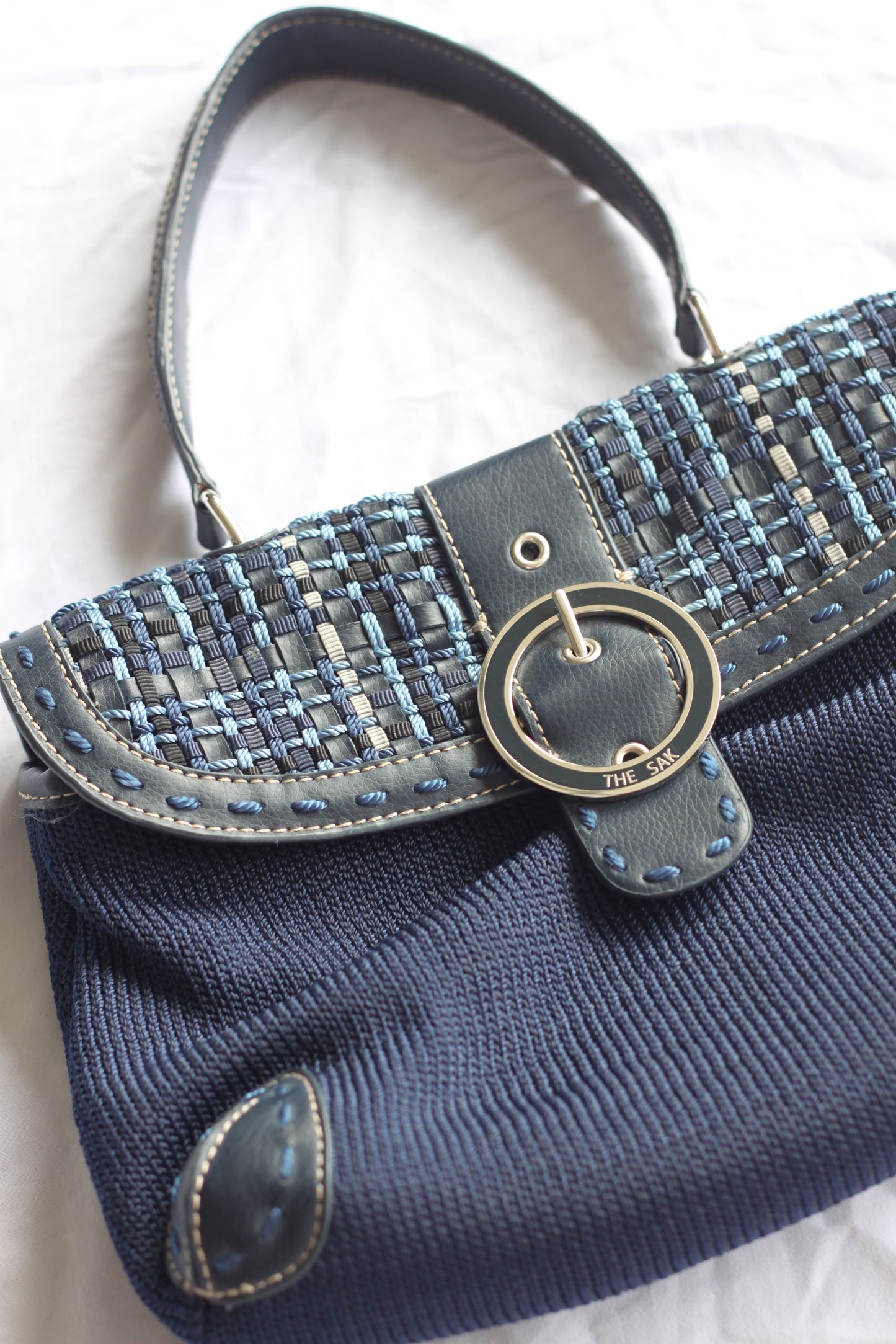 Navy Blue Stitched Clasped Bag