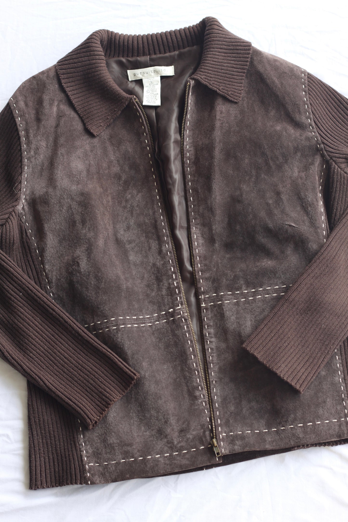 Brown Suede and Ribbed Stitch Jacket