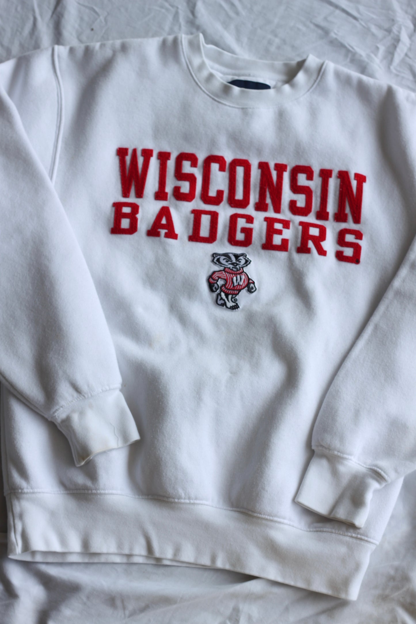 Crisp White Wisco Badgers Crewneck