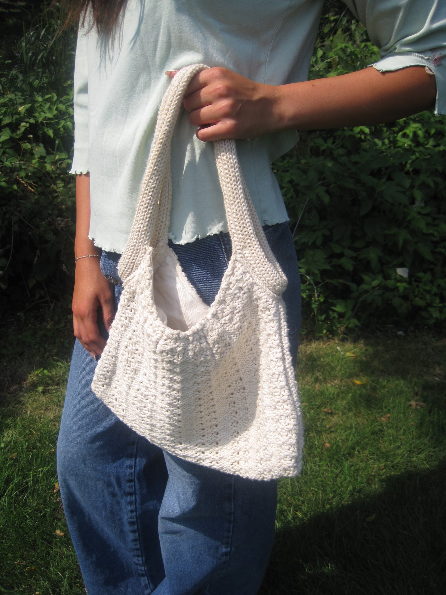 Cream Knit Shoulder Bag