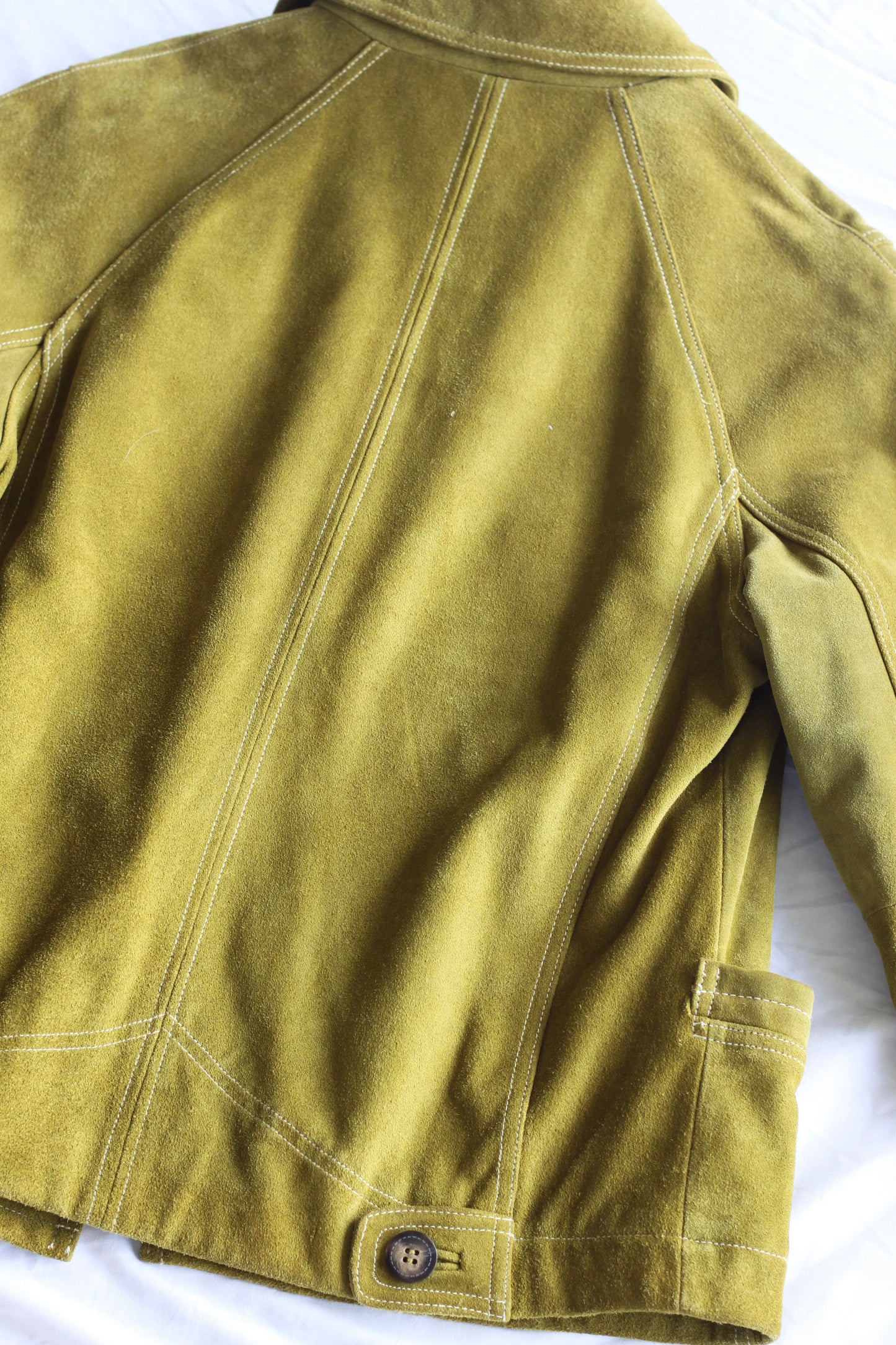 Olive Green Suede Button-Up Jacket