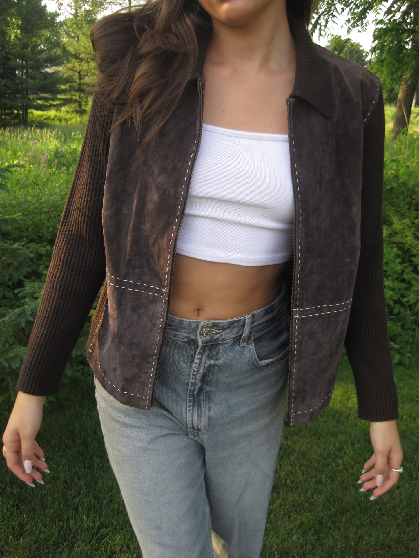 Brown Suede and Ribbed Stitch Jacket