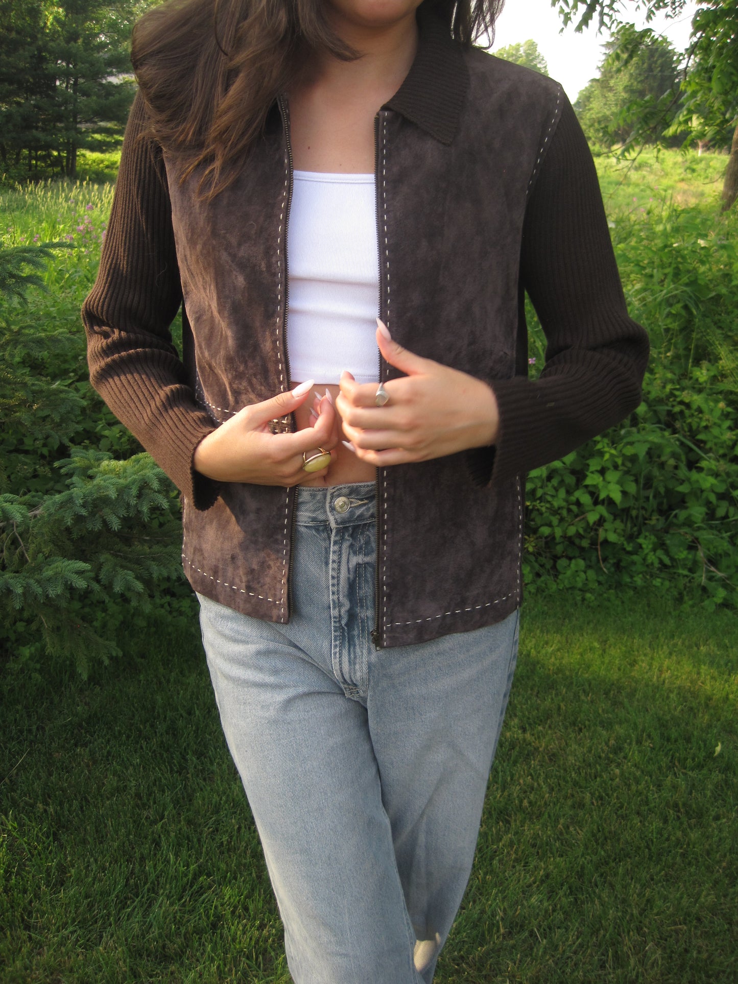 Brown Suede and Ribbed Stitch Jacket