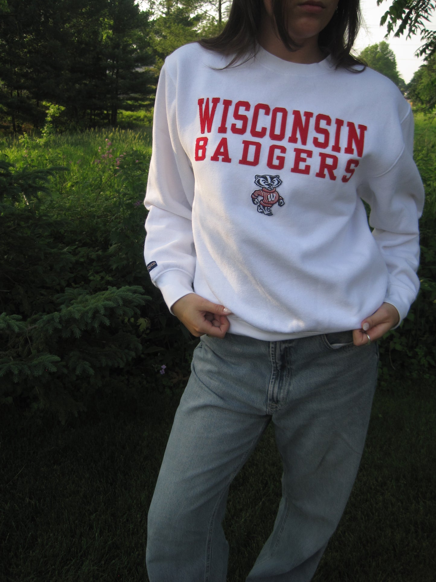 Crisp White Wisco Badgers Crewneck
