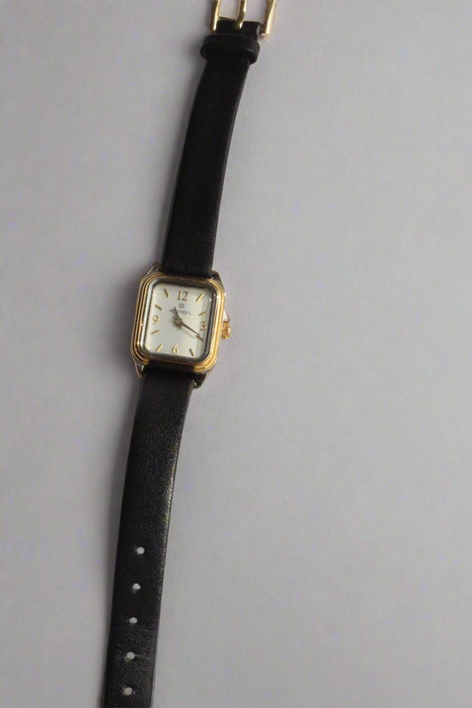 Black and Gold Genuine Leather Watch